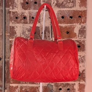 Red Patchwork Lambskin Leather Boston Bag w/ Strap